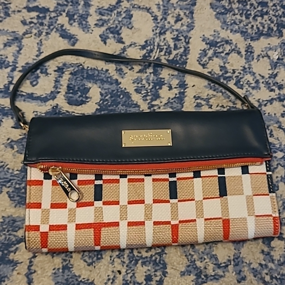 Spartina navy orange neutral clutch purse
